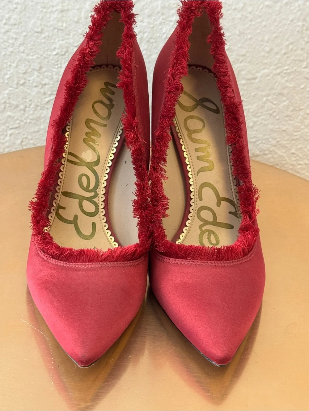 👠 Sam Edelman Halan Fringed Satin Pumps - Cranberry / Burgundy